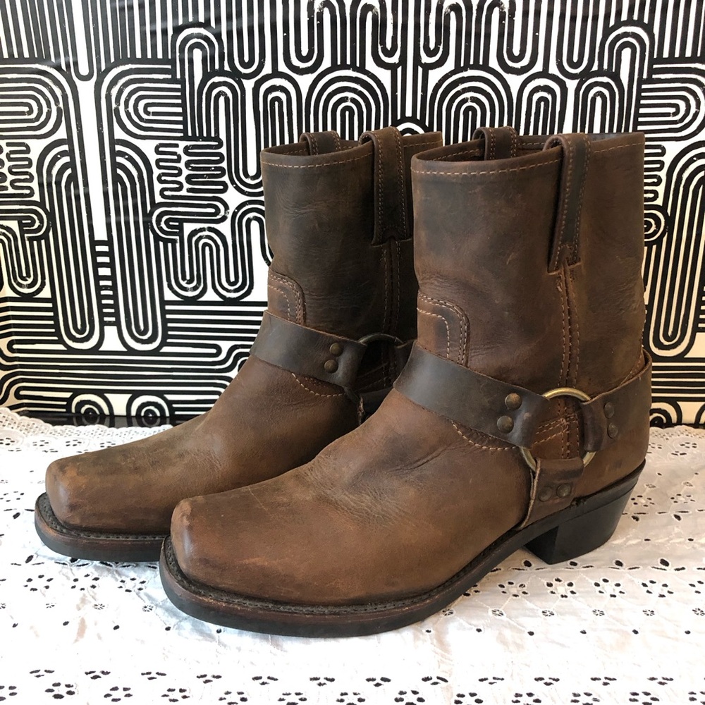 Frye Brown Leather Harness Boots